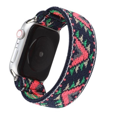Cinturino Apple Watch in nylon elastico rosa e verde
