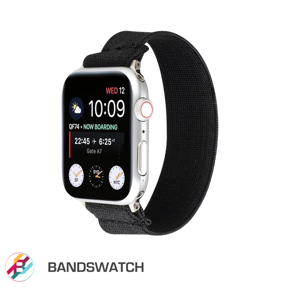 Cinturino Apple Watch in nylon elastico nero dettaglio