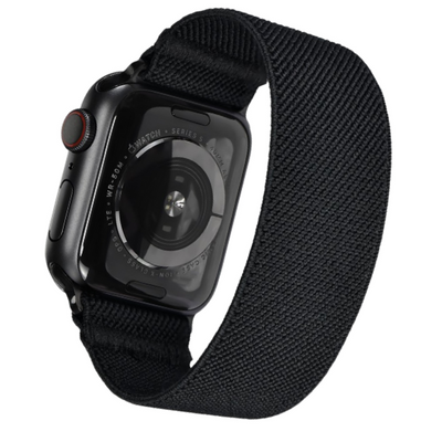 Cinturino Apple Watch in nylon elastico nero con attacchi neri