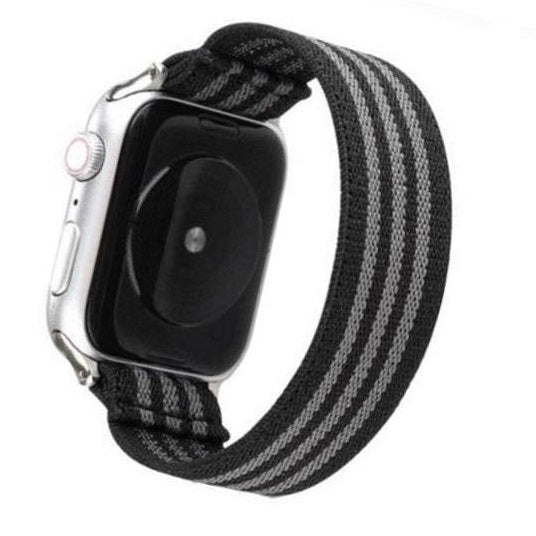 Cinturino Apple Watch in nylon elastico nero e grigio