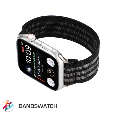 Cinturino Apple Watch in nylon elastico nero e grigio dettaglio 2