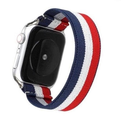 Cinturino Apple Watch in nylon elastico bianco rosso e blue