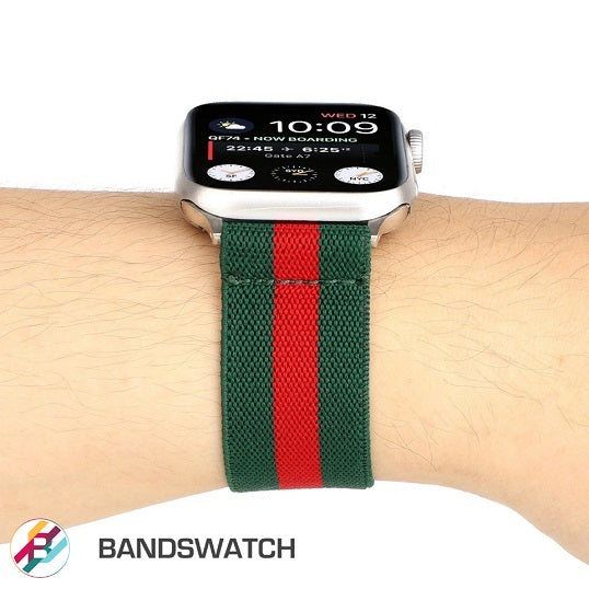Cinturino Apple Watch in nylon elastico verde vista mano