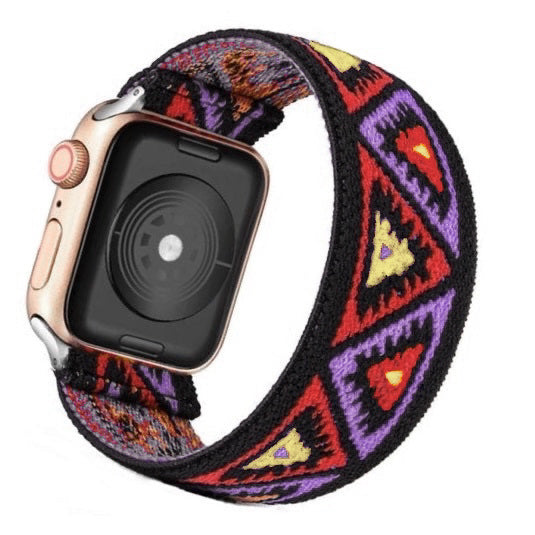 Cinturino Apple Watch in nylon elastico rosso viola nero