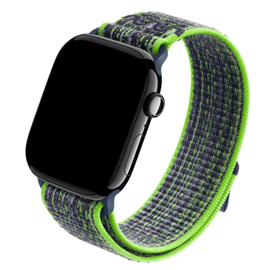 Cinturino Apple Watch in nylon con finitura resistente di colore verde fluo e blu