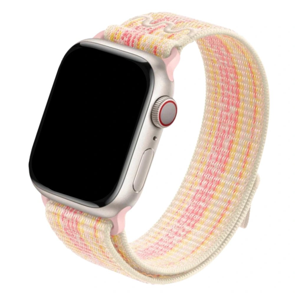 cinturino per apple watch in nylon resistente con finitura beige e rosa