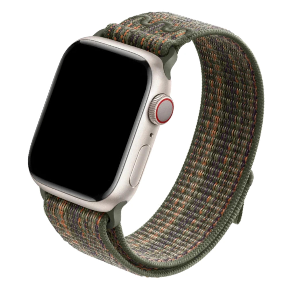 cinturino per apple watch in nylon robusto con finitura verde ed arancione