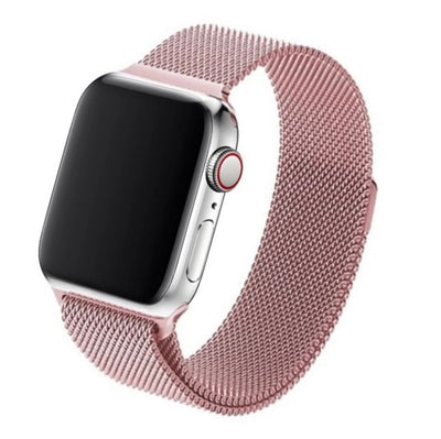 Cinturino Apple Watch in acciaio rosa con finitura in maglia milanese