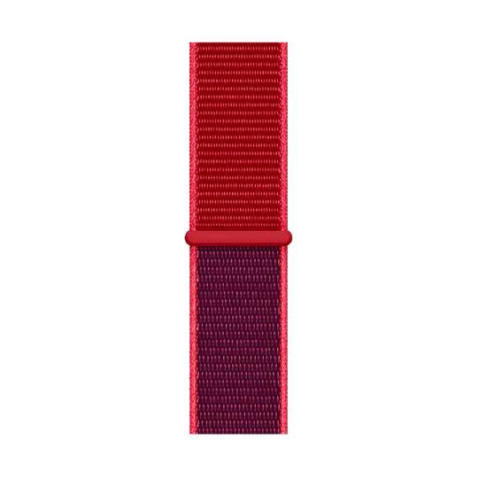 Cinturino Apple Watch in Nylon rosso e viola dettaglio