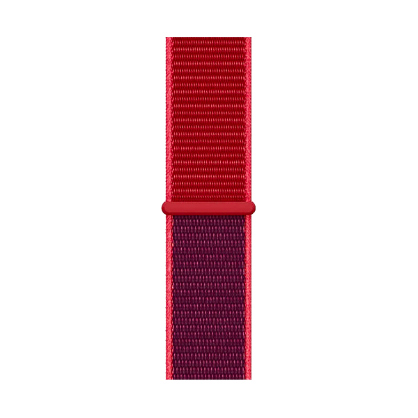 Cinturino Apple Watch in Nylon rosso e viola dettaglio