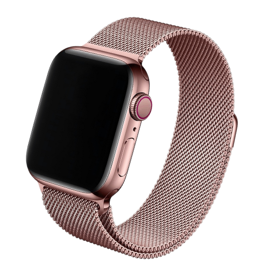 Cinturino Apple Watch in acciaio oro rosa con finitura in maglia milanese