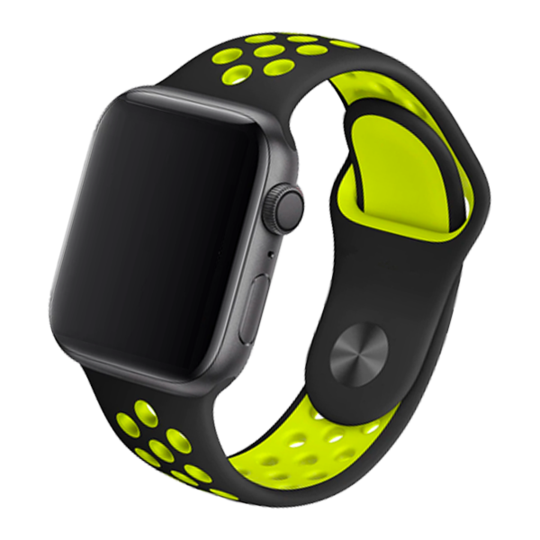 Cinturino Apple Watch in Silicone a buchi nero e giallo