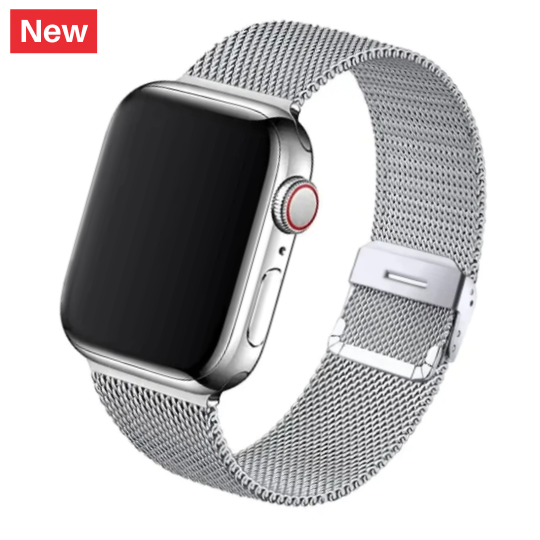 Cinturino Apple Watch in acciaio in maglia milanese con chiusura a fibbia
