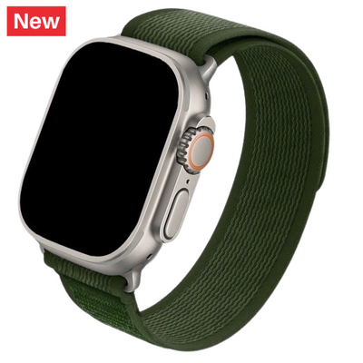 Cinturino Apple Watch in Nylon Trail verde con linguetta arancione