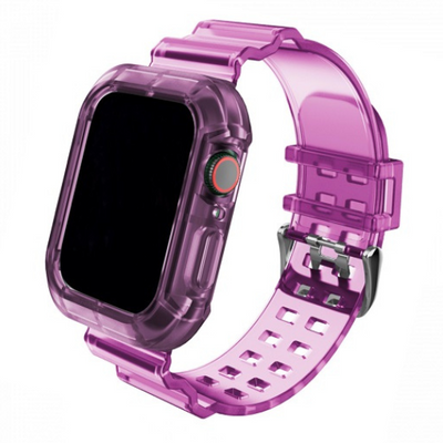 Cinturino Apple Watch in silicone trasparente viola con case incorporato