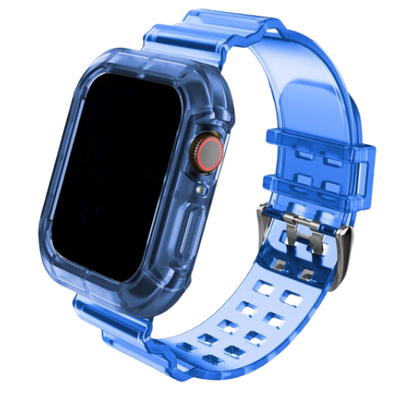 Cinturino Apple Watch in silicone trasparente verde con case incorporato