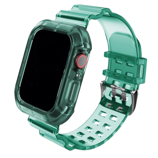 Cinturino Apple Watch in silicone trasparente verde con case incorporato