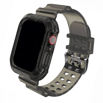 Cinturino Apple Watch in silicone trasparente grigio con case incorporato