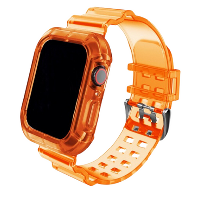 Cinturino Apple Watch in silicone trasparente arancione con case incorporato