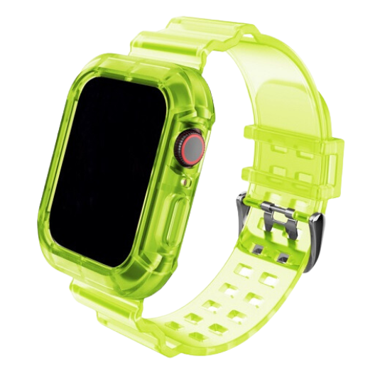 Cinturino Apple Watch in silicone trasparente giallo con case incorporato