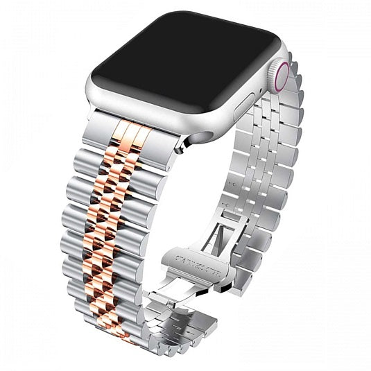 Cinturino Apple Watch in acciaio a maglie jubilee argento  ed oro rosa