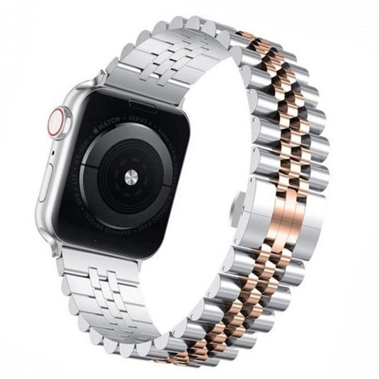 Cinturino Apple Watch in acciaio a maglie jubilee argento  ed oro rosa dettaglio
