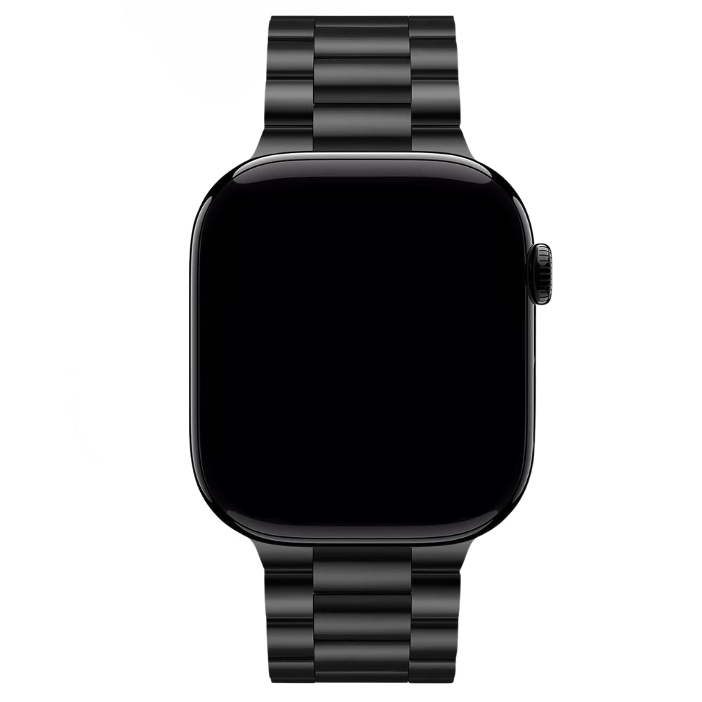 Cinturino Apple Watch in acciaio a maglie colore nero vista schermo