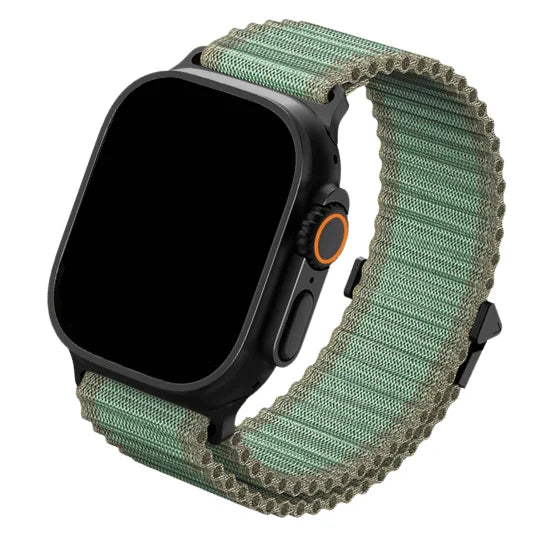 cinturino in nylon con design tubolare di colore verde militare per apple watch nero #Colore_Military