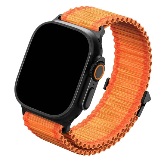 cinturino in nylon tubolare arancione per apple watch nero