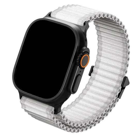 cinturino in nylon con design tubolare di colore grigio stella per apple watch nero