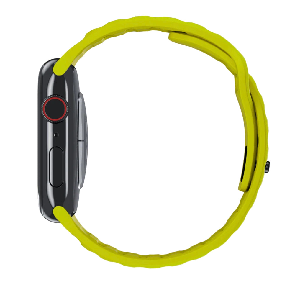 Cinturino Apple Watch in Silicone sportivo giallo fluo compatibile 46mm vista laterale