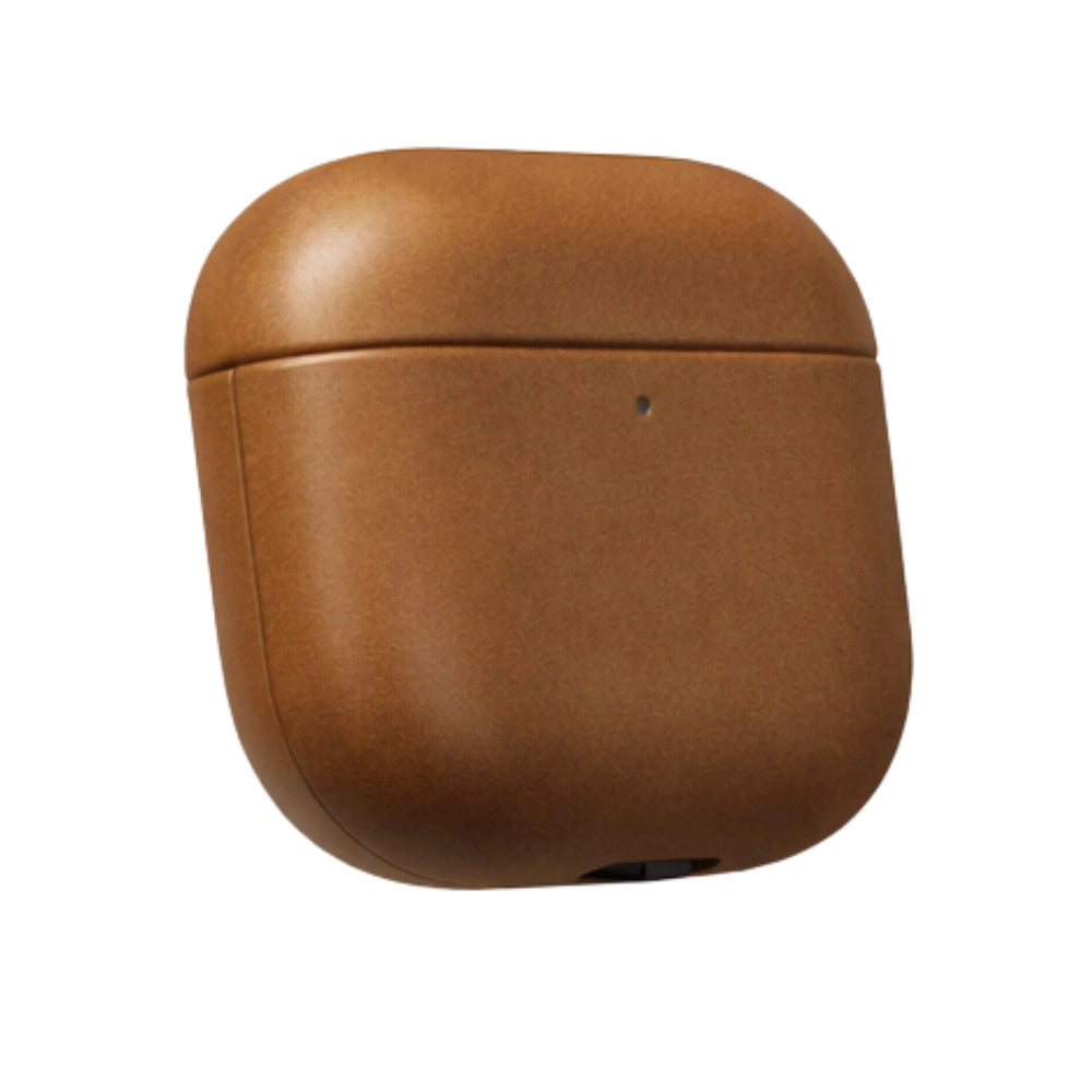 custodia airpods 4 in pelle pregiata colore cuoio vista lato
