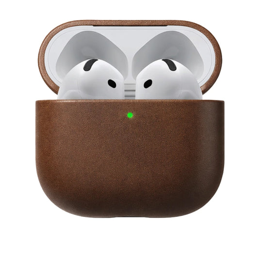 custodia in pelle pregiata per airpods 4 marrone vista aperta