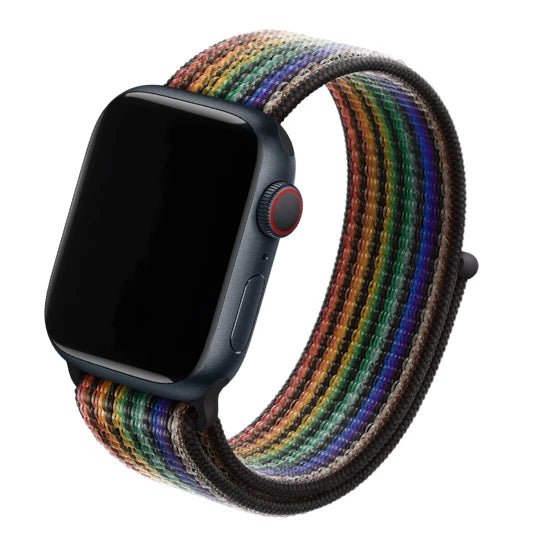 Cinturino in nylon compatibile per Apple Watch – trama Pride in versione nera, adatto a tutte le serie