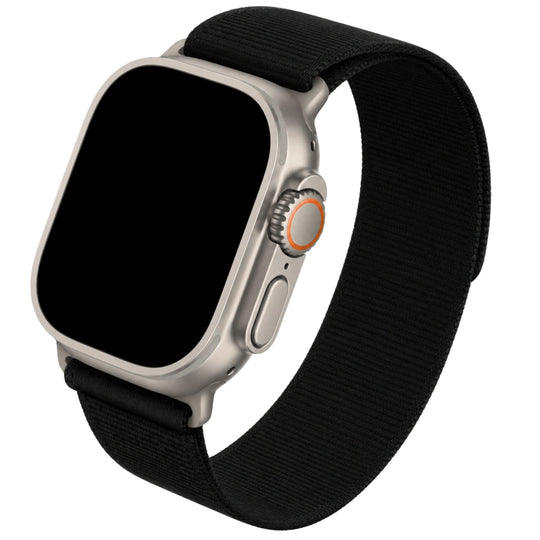 cinturino in nylon sportivo nero pieno con linguetta arancione compatibile con apple watch ultra